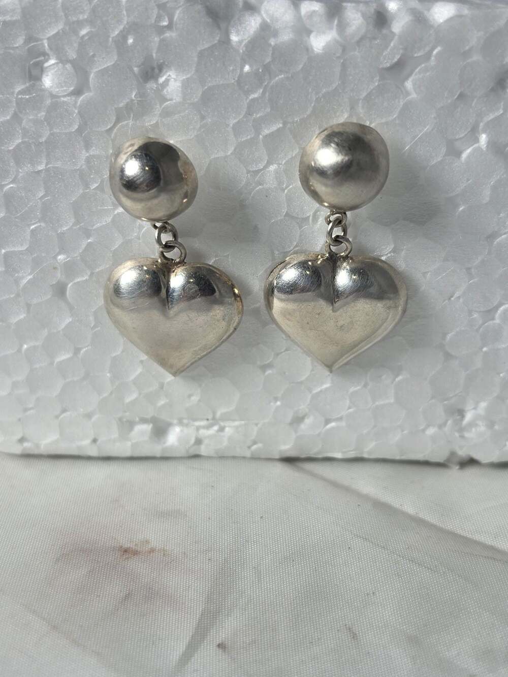 Sterling Silver Puffed Heart Drop Dangle Earrings